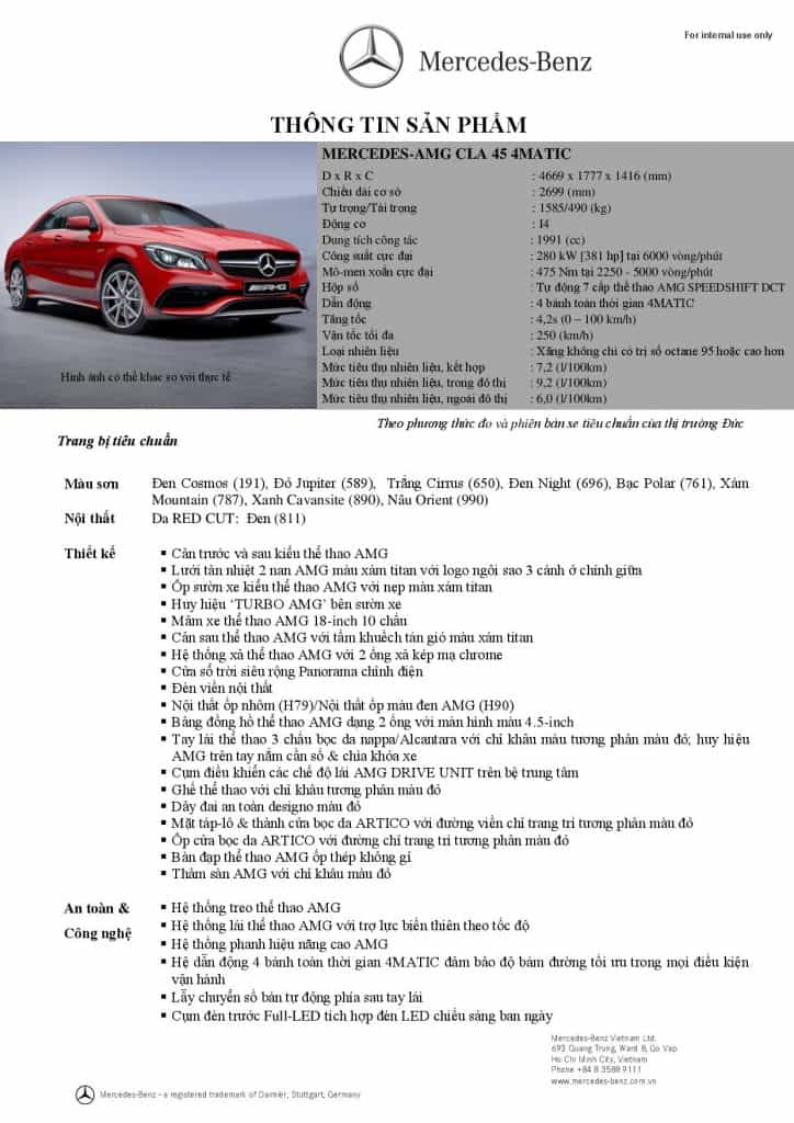 Thông số kỹ thuật Mercedes CLA 45 AMG 2019 4Matic