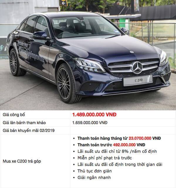 Ví dụ trường hợp mua xe Mercedes C200 trả góp chỉ cần trả trước từ 492 triệu