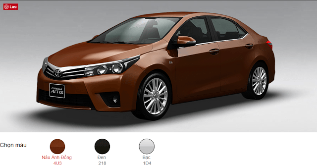 Toyota Altis 2016 có 3 màu chủ đạo : Nâu ánh đồng, Đen, và bạc